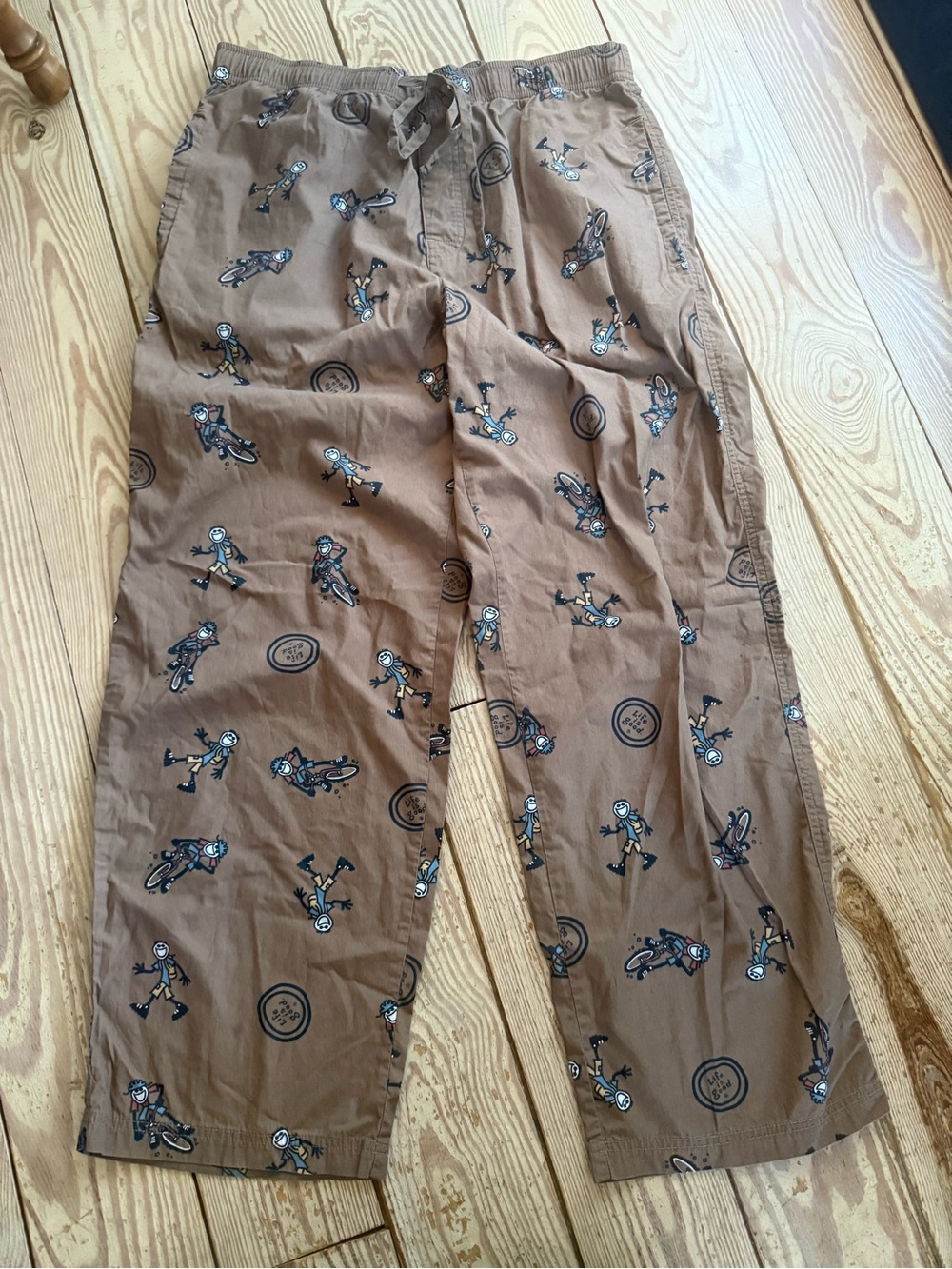 Life is Good Men's Large Brown Biker Skater Print Pajama Pants